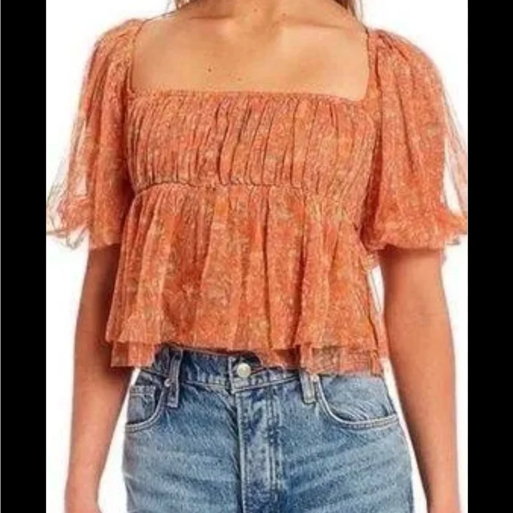 Free People Orange Floral Blouse